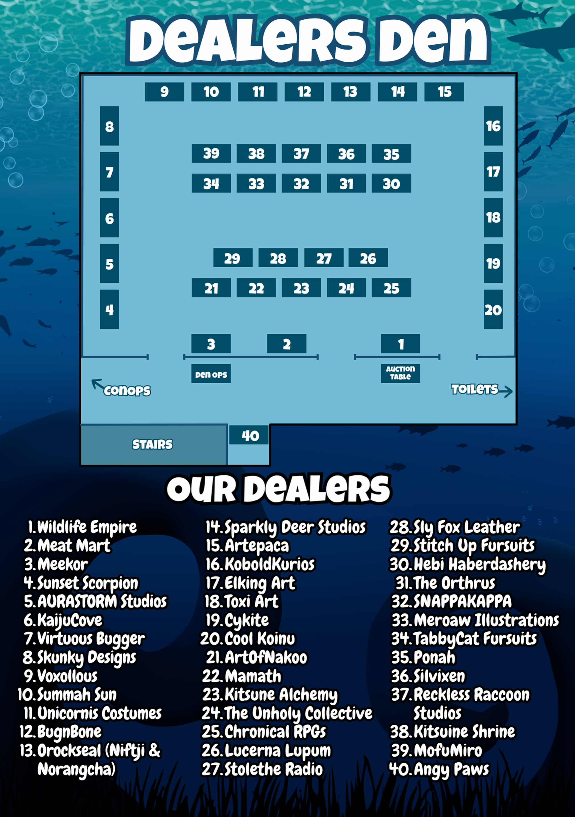 Tails of Terror 2026 Dealers Den table layout